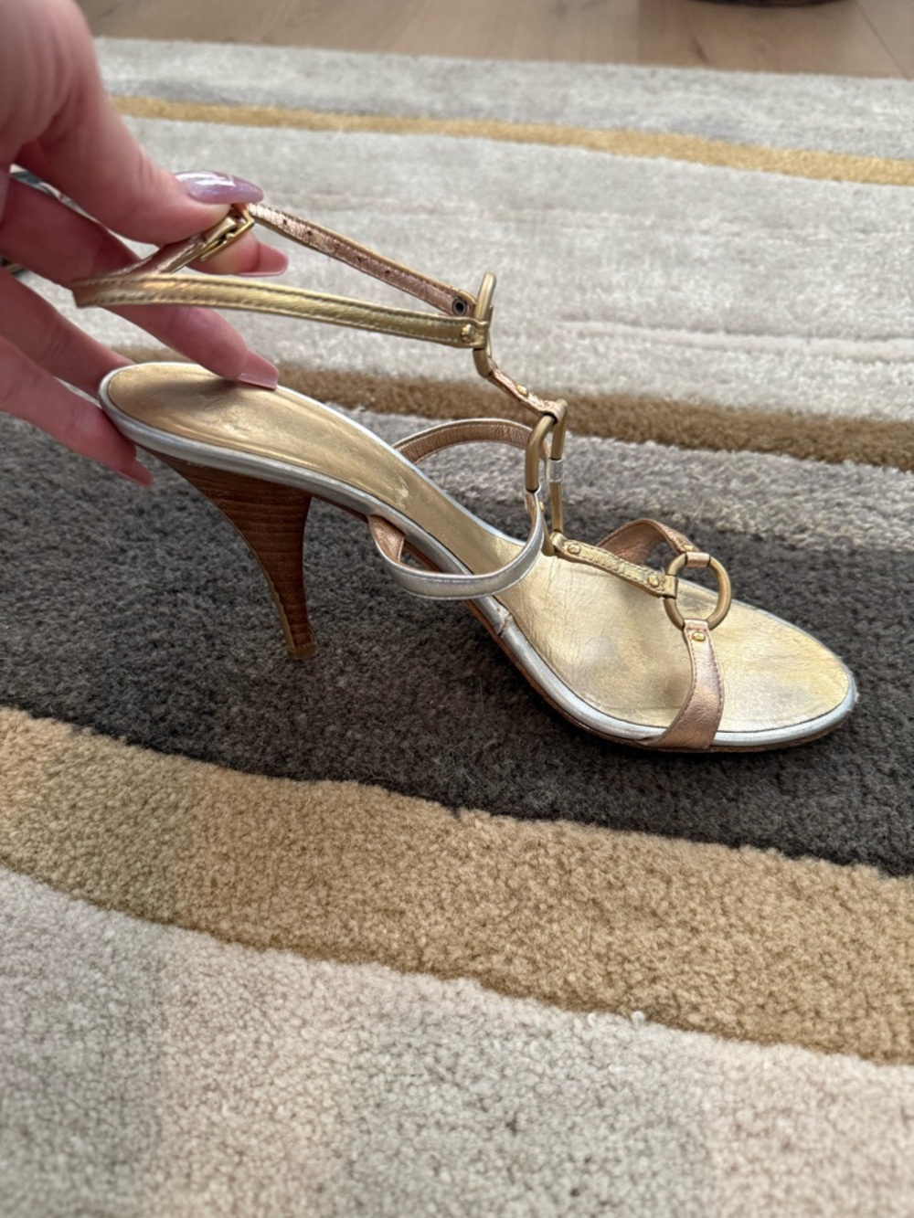 Giuseppe Zanotti Metallic Strappy Sandals Silver Bronze Gold 7.5 - Picture 8 of 9